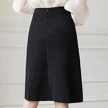 Skladaný Sukne, Elegantné Office Lady High Street 2021 Jeseň OL kórejský Štýl Tlačidlo Midi A-Line Sukne Ženy, Pracovné oblečenie Saias Mujer 1