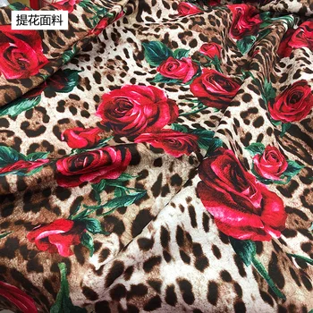 Vytlačené Rose Leopard Keper Textílie Značky Žakárové Oblečenie Tričko Módny Návrhár Handričkou Diy Šiť podľa Meter na Šaty Materi 1