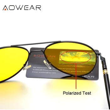 AOWEAR Slávnej Značky Night Vision Okuliare pre Jazdu v Noci Žltá Polarizované slnečné Okuliare pre Mužov, Ženy Pilotný Vodič Slnečné Okuliare 1