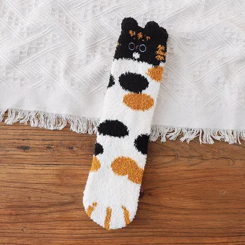 3D Ucho Výšivky Mačací Pazúr Coral Fleece Zvierat Ponožky Zimné Kawaii Hrubé Prekladané Cartoon Ženy, Fuzzy Načechraný Terry Teplé Roztomilé Ponožky 1