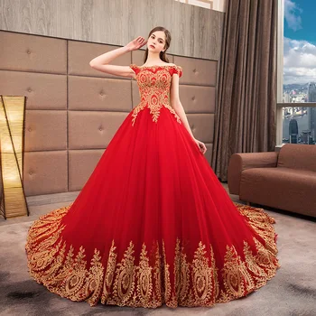 Červené Svadobné Šaty Vestido De Noiva Lodi Classic Krku Plesové Šaty Luxusnej Čipky Župan De Mariee Plus Sise Svadobné Šaty 1
