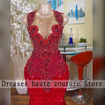 Luxusné Červené Korálkové Crystal Morská Víla Prom Šaty, Elegantné 2023 Black Dievčatá Velvet Flitrami Večerné Šaty Formálne Party Šaty Vestido 1