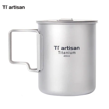 Tiartisan Vonkajšie Čistého Titánu Pohár 450 ml Vody, kávové hrnčeky Skladacia Rukoväť s Vekom Prenosné Ultralight Drinkware 1