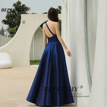 BEPEITHY Jedného Pleca Lesk A-Line Blue Večerné Šaty Dlhé Luxusné 2021 Strany bez Rukávov Svieti Prom Šaty Pre Ženy, Nový 1