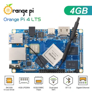 Orange Pi 4 LTS Rockchip RK3399 4GB LPDDR4 16 GB EMMC Wifi, BT 5.0 Voliteľné Hliníkovej Zliatiny Prípade Spustenie Android Ubuntu, Debian OS 1