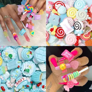 10Pcs/Veľa Kawaii Živice Nail Art Charms Šťastný Kvet Jelly Gummy Mix Sweet Candy 3D Dekorácie Nechtov DIY Luxusné Nechty Príslušenstvo 1