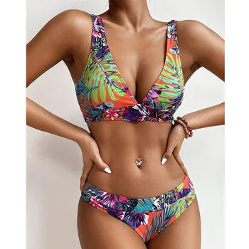 Nové Bikiny Tropické Kvetinový Ženy Plavky 2022 Sexy Push Up Žena dvojdielne plavky s uväzovaním za Bikini Set Brazílske plavky plážové oblečenie 1