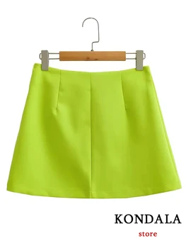KONDALA Vintage Pevné Žiarivkové svetlo Zelená Sexy Mini Sukne pre Ženy-Line Sukne Office Lady Módne 2022 Príležitostné Letné Sukne 1
