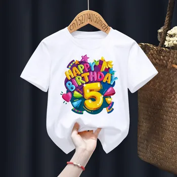 Happy Birthday 2.-9. Tlač Chlapci/Dievčatá Biela T-shirt Dieťa Lete Harajuku Kawaii Zábavné Oblečenie Malé Dieťa Y2K Oblečenie,Drop Ship 2
