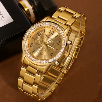 Nové Hodinky Ženy Klasické Ženeve Luxusné Dámske Hodinky Dámske Plnej Ocele Crystal Relogio Feminino Reloj Mujer Kovové Náramkové Hodinky 2