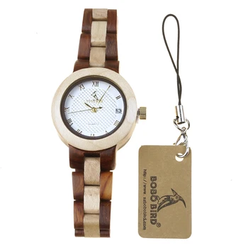 BOBO VTÁK L-M19 Kalendár Dreva náramkové hodinky Dámske Nové horné Pásmo Japan Quartz Hodiny pre Ženy v Darčekovej krabičke Relogio Feminino 2