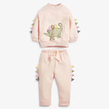 Dieťa Dievča Pád Oblečenie 2021 Jeseň Bežné Bavlny Značky Batoľa Ružový Dinosaurus Dizajn Sveter + Zviera Nohavice Deti Nastaviť 20769 2