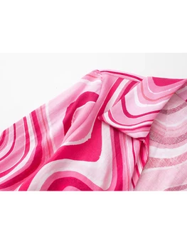 TRAF Pink Mini Šaty Žena 2022 Dlhý Rukáv vystrihnuté Šaty Letné Vytlačené Viazané Krátke Šaty Pre Ženy Bežné Bielizeň Šaty 2