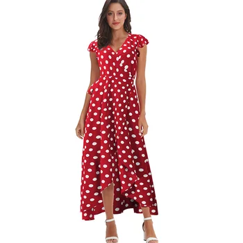 2020 módne červená polka dot midi šaty, sexy tvaru boho asymetrický prehrabať rukáv, dlhé šaty vestidos M30524 2