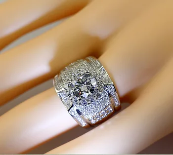 Luxusné pánske Krúžok AAAA Zirkón Plný Diamantový Prsteň Módne 925 Silver Pár Krúžok Nevesta Klasické Strany Šperky zásnubný prsteň 2
