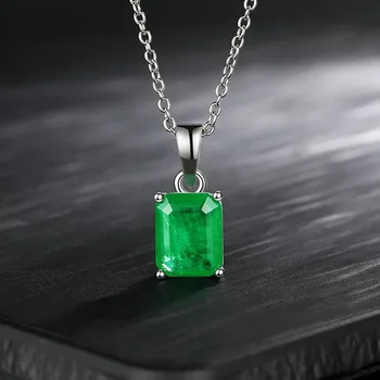 KNRIQUEN 100% pravého Striebra 925 Vytvorené Emerald Vysoko Uhlíkovej Diamanty Náhrdelník Prívesok pre Ženy, Svadobné Party Jemné Šperky Dary 2