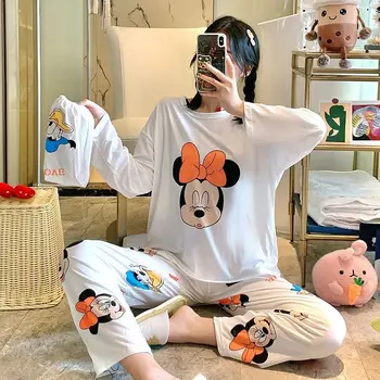 Disney Mickey Mouse dámske Pyžamo Cartoon Dlho Puzdre Sleepwear Nohavíc Vyhovovali Bežné Odev Pijama Feminino Domov Oblek 2