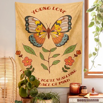 Retro Gobelín Motýľ rastlina, kvet Estetické Gobelín 90. rokov mladá láska darček Visí na Stene Stenu Spálne Motýľ Dekor 2