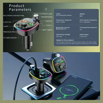 Auto Bluetooth 5.0 FM Rýchle Nabíjanie Veľké Mikrofón Jedného Tlačidla Bass Mp3 Prehrávač Dual Screen Display Audio Prehrávač 2