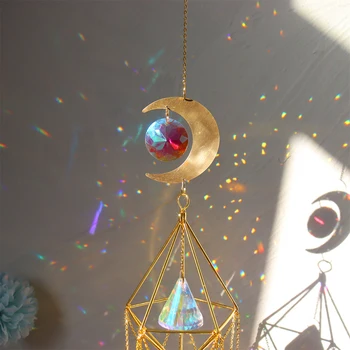 Crystal Veterné Zvonkohry Hexagon Diamond Prism Visí Rainbow Chaser Osvetlenie Okenné Záclony Prívesok Domov Záhrada Dekor Dream Catcher 2