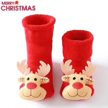 Novorodenca Vianočné Poschodí Ponožky Roztomilý Elk Santa Claus Vianočný Stromček Batoľa Ponožky Hrubé Teplé Anti-slip Ponožky pre Chlapcov, Dievčatá 2
