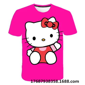 3-14 Rokov Deti Krátke Rukávy T-shirt Cartoon Hello Kitty Tričko Dievčatá Topy Deti Baby Chlapci Oblečenie 2