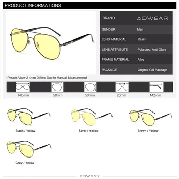 AOWEAR Slávnej Značky Night Vision Okuliare pre Jazdu v Noci Žltá Polarizované slnečné Okuliare pre Mužov, Ženy Pilotný Vodič Slnečné Okuliare 2