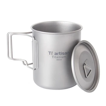 Tiartisan Vonkajšie Čistého Titánu Pohár 450 ml Vody, kávové hrnčeky Skladacia Rukoväť s Vekom Prenosné Ultralight Drinkware 2