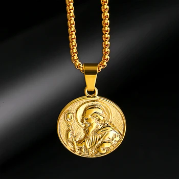 Ježiš Kristus Kolo Tag Náhrdelník Muži Ženy Hip Hop Kresťanské Náboženské Šperky Z Nerezovej Ocele Strieborná/Zlatá Farba Prívesok & Reťazca 2
