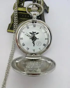 Vintage Fullmetal Alchemist karikatúra Animácie je biela Strieborná ocele flip Mužov a žien Náhrdelník vreckové hodinky 2