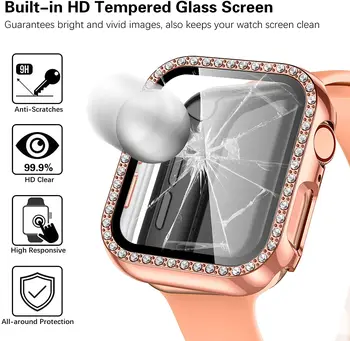 Kryt Pre Apple Hodinky prípade 45mm 41mm 44 mm 40 mm 42mm 38 mm Diamant nárazníka sklo Screen Protector+kryt iwatch series 7 SE 6 5 4 3 2
