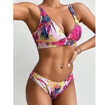 Nové Bikiny Tropické Kvetinový Ženy Plavky 2022 Sexy Push Up Žena dvojdielne plavky s uväzovaním za Bikini Set Brazílske plavky plážové oblečenie 2