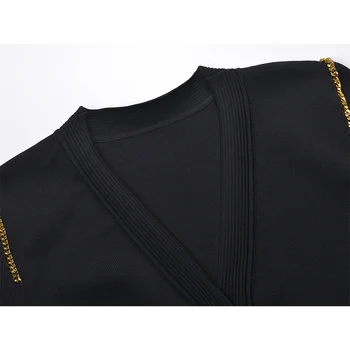 Európsky Dizajn tvaru Dlhý Rukáv Reťazca Patchwork Klasický Čierny Plášť Pletenie Street Oblečenie Vysokej Kvality 2