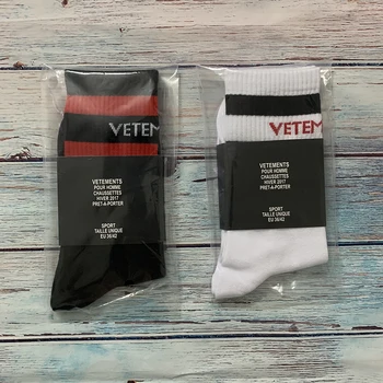 Biele, Čierne Pruhované Vetements Futbal Ponožky Muži Ženy Vysokej Kvality VTM Ponožky Streetwear Páry 2