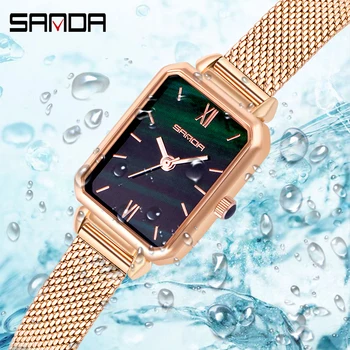 SANDA Módne Luxusné Ženy Quartz Hodinky Rose Gold Kožené Oka Popruh Hodiny Waterproor Dámske náramkové hodinky Montre Femme 3