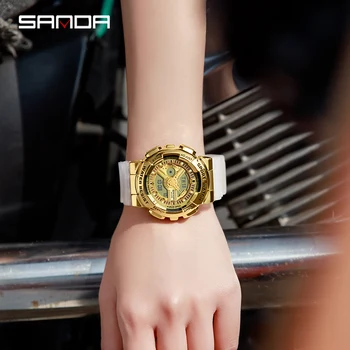 [Pár Sledovať] SANDA 2022 Móde Hot Predaj Multifunkčné Elektronické Duálne Zobrazovanie Dial Náramkové hodinky Vodotesné Digitálne Hodiny Darček 3