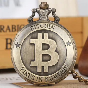 Antické Bronzové Bitcoin Vzor Quartz Vreckové Hodinky Nádherné Rytie Suvenír Prívesok Vrecku Hodiny Darčeky Muži Ženy 3