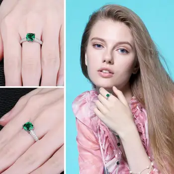 JewelryPalace Vankúš Simulované Nano Emerald Vytvorené Ruby Krúžok 925 Sterling Silver Drahokam Solitaire Zásnubné Prstene pre Ženy 3