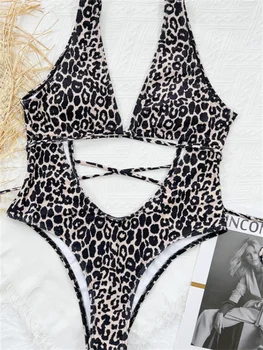 GNIM Sexy Duté Von dámske Plavky jednodielne Leopard Tlač Obväz Backless Plavky Ženy Letné plážové oblečenie Plávať plavky 3