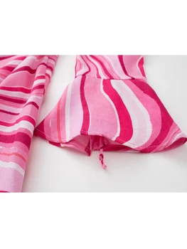 TRAF Pink Mini Šaty Žena 2022 Dlhý Rukáv vystrihnuté Šaty Letné Vytlačené Viazané Krátke Šaty Pre Ženy Bežné Bielizeň Šaty 3