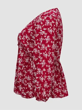 Finjani Plus Veľkosť Burgundská Červená Blúzky 2022 dekoráciami Ženy tričká V-neck Top Polyester 3