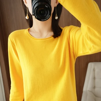 BELIARST 100% Bavlna T-shirt Ženy, Rolovaný Okraj okolo krku Pulóver Sveter na Jar/Jeseň Bežné Pletené Voľné Top Fashion Bunda 3