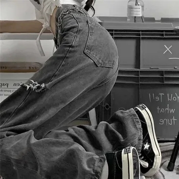 Vintage Streetwear Ženy Džínsy Harajuku Vysoký Pás Otvor Džínsové Nohavice Žena Kórejský Módne Nohavice Grunge, Punk Gotický 3