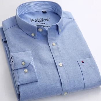 Na jar a na jeseň mužov pevný tenký prúžok oxford tričko s dlhým rukávom pohodlné obchodné bežné nosenie vráskam bavlna 3
