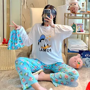 Disney Mickey Mouse dámske Pyžamo Cartoon Dlho Puzdre Sleepwear Nohavíc Vyhovovali Bežné Odev Pijama Feminino Domov Oblek 3