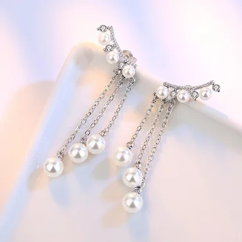 100% 925 sterling silver módne lesklé crystal pearl stud náušnice pre ženy veľkoobchod šperky darček drop shipping 3