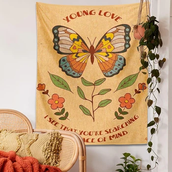 Retro Gobelín Motýľ rastlina, kvet Estetické Gobelín 90. rokov mladá láska darček Visí na Stene Stenu Spálne Motýľ Dekor 3