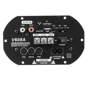 V608A 80W High Power Bass Auto Hi-Fi Subwoofer Zosilňovač Doske Modulu TF USB 110V-220V 3