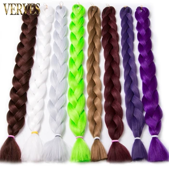 VERVES Syntetické Pletenie Vlasy 82 Palcový 165g/ks Pure Color Jumbo Braid Väčšinu Africký Štýl predlžovanie Vlasov 3