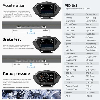 P1 Auto HUD Displej OBD2 GPS Duálny Systém Head Up Display Auto Ručička Tachometra Sklon Meter Jazdy Autom Počítača 3